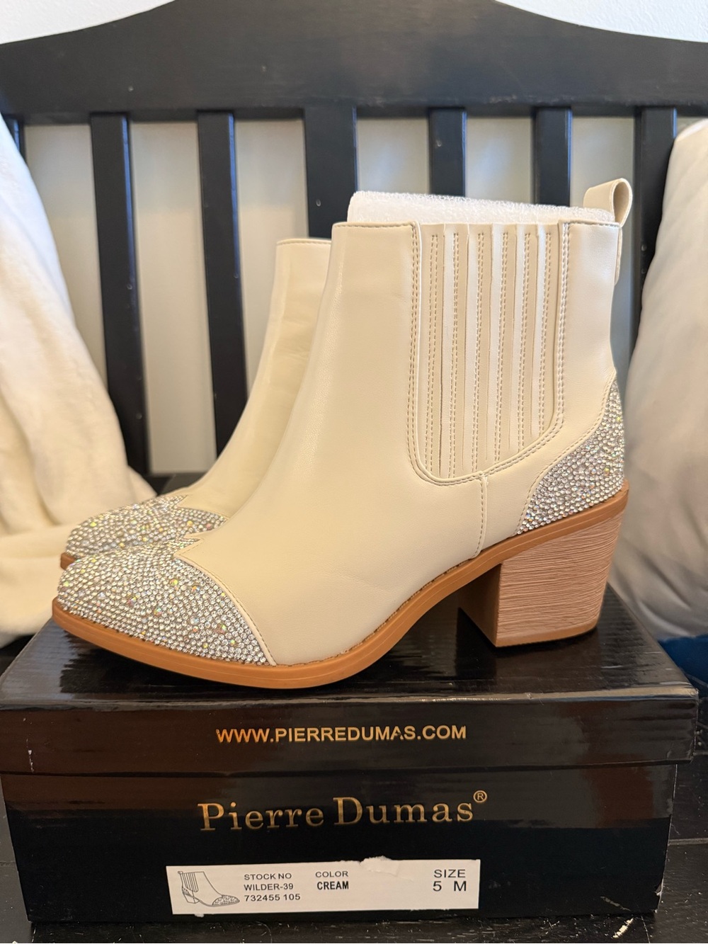 Pierre Dumas Cream Ankle Boots with Crystal Accents NWT size 5